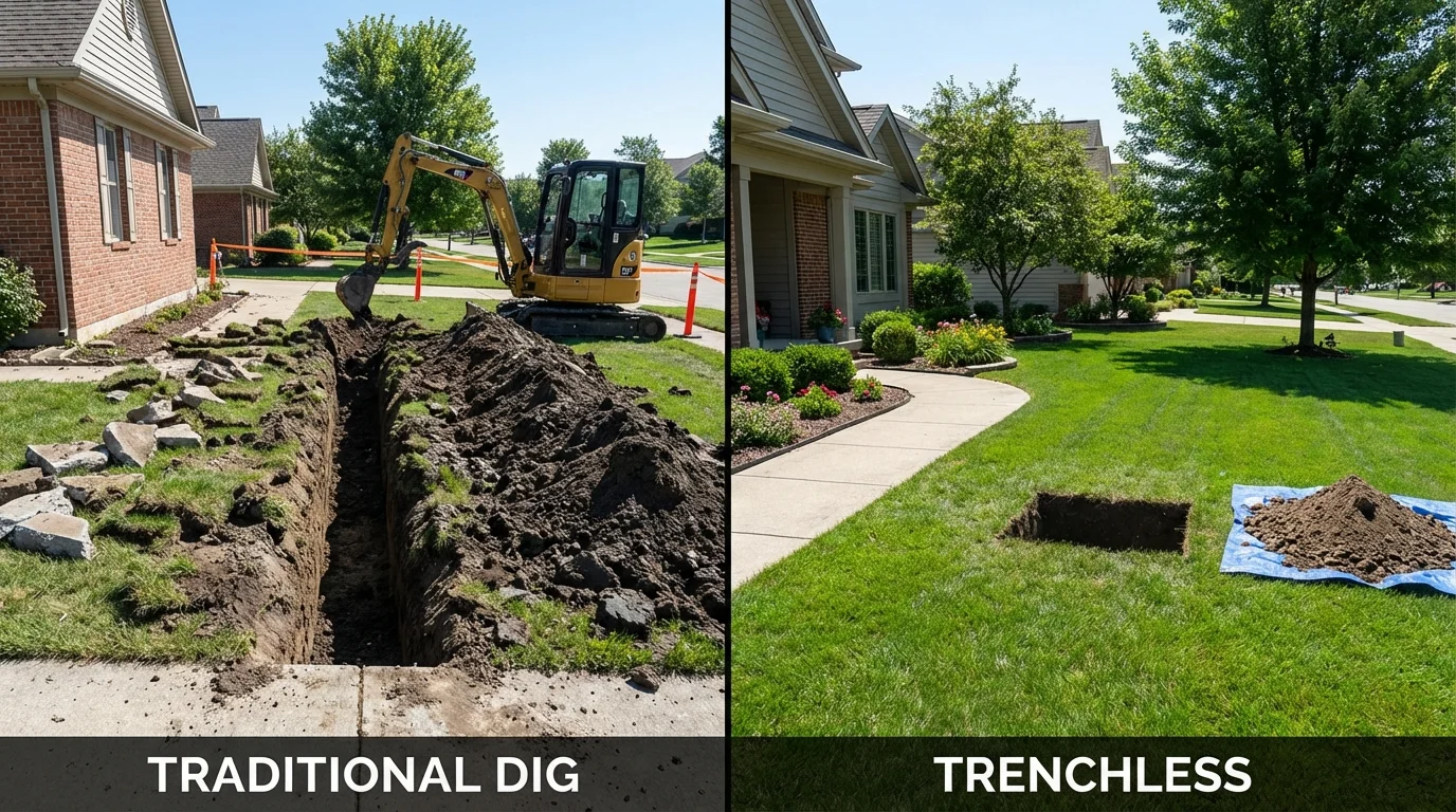 Trenchless sewer repair with minimal yard damage versus traditional excavation in Onancock, VA